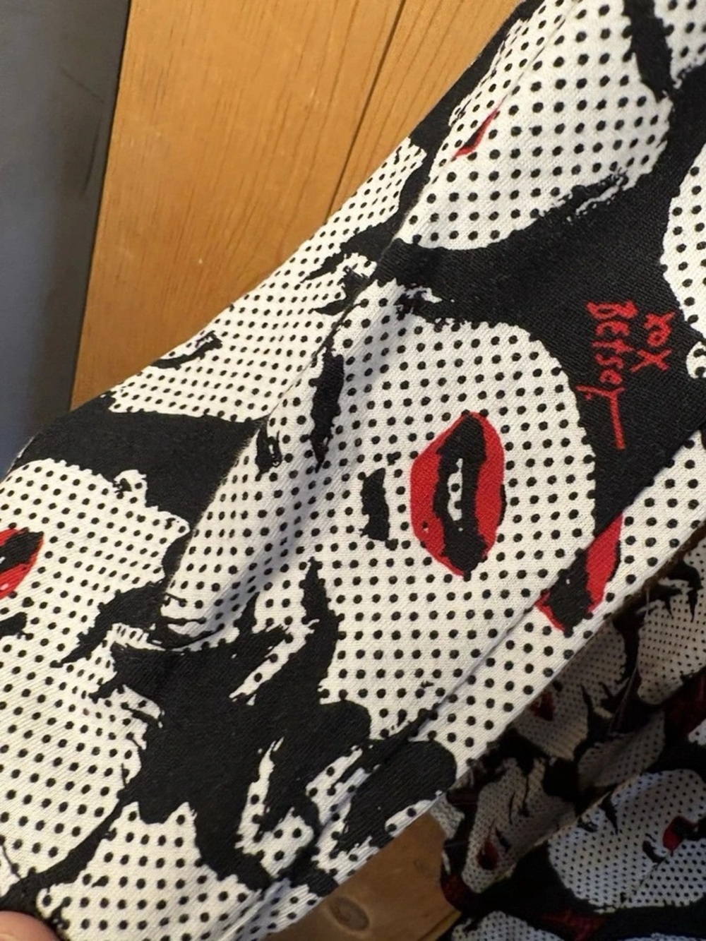 Betsey Johnson Black & White Pop-Art Face Print Midi Dress with Red Lips - Picture 6 of 15